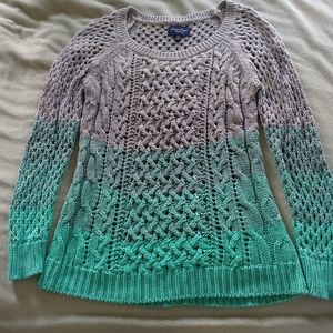 American Eagle Outfitters gray green ombre cable knit sweater sz med